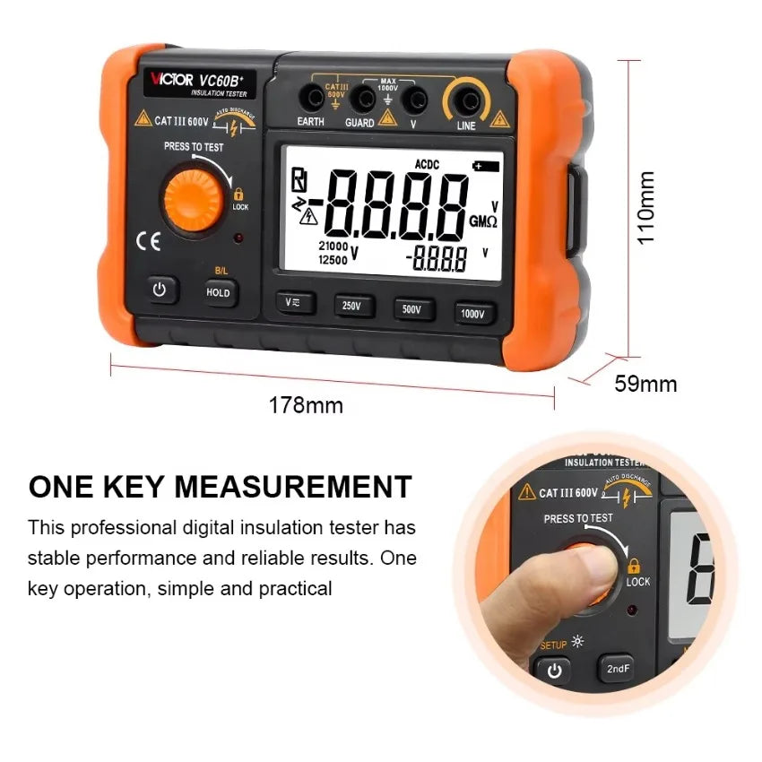 VICTOR VC60B+ Digital Insulation Resistance Tester High-definition LCD Screen 5000 Words Display clear Handwriting   ytdi