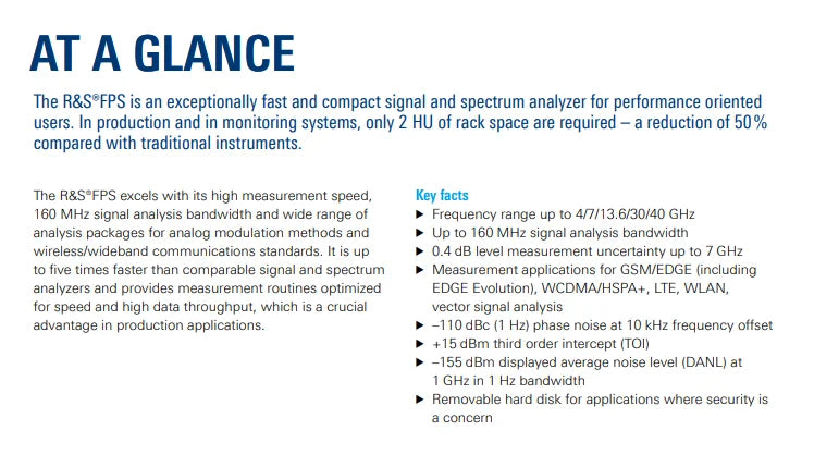 Rohde&Schwarz FPS13 signal and Spectrum Analyzer with Frequency Range10 Hz - 13.6GHz