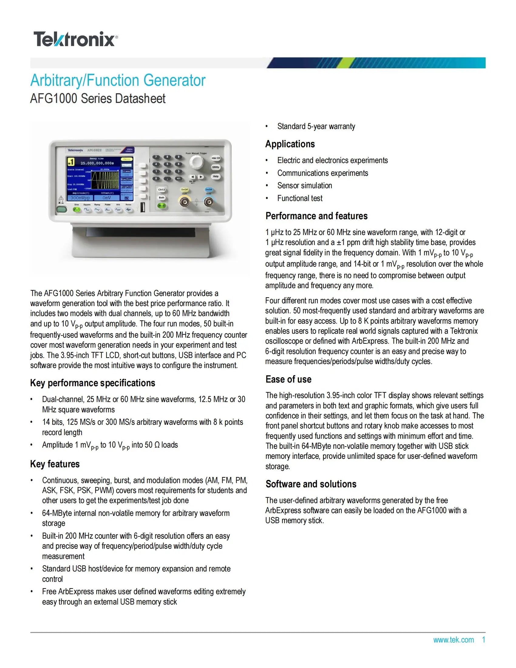 Tektronix AFG1000/ AFG1022 25 MHz 2 Channels Arbitrary Waveform Function Generator Keithley   ytdi