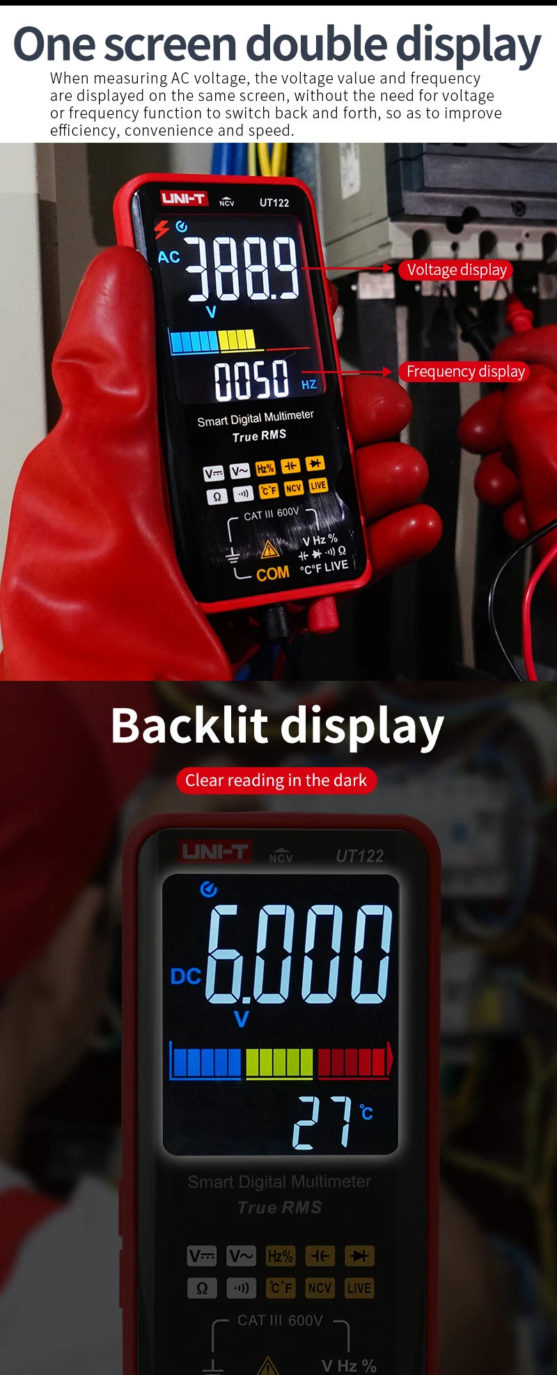 UT121A Smart Digital Multimeter True RMS Voltage Frequency Dual Display NCV LIVE Auto Range 6199 Count Meter lexso