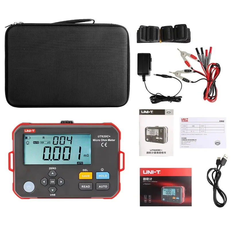 UNI-T UT620C+ Digital DC Low Resistance Meter Micro Ohm Meter Cable Wire Coil Motor Resistance Tester 0.001m ~300.0k lexso