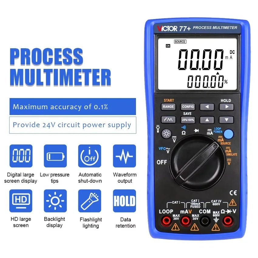 VICTOR 77+ Output Current Multimeter Digital Professional 0~20mA or 4~20mA  0.1%  Process Multimeter Multimetro Digital LS    ytdi