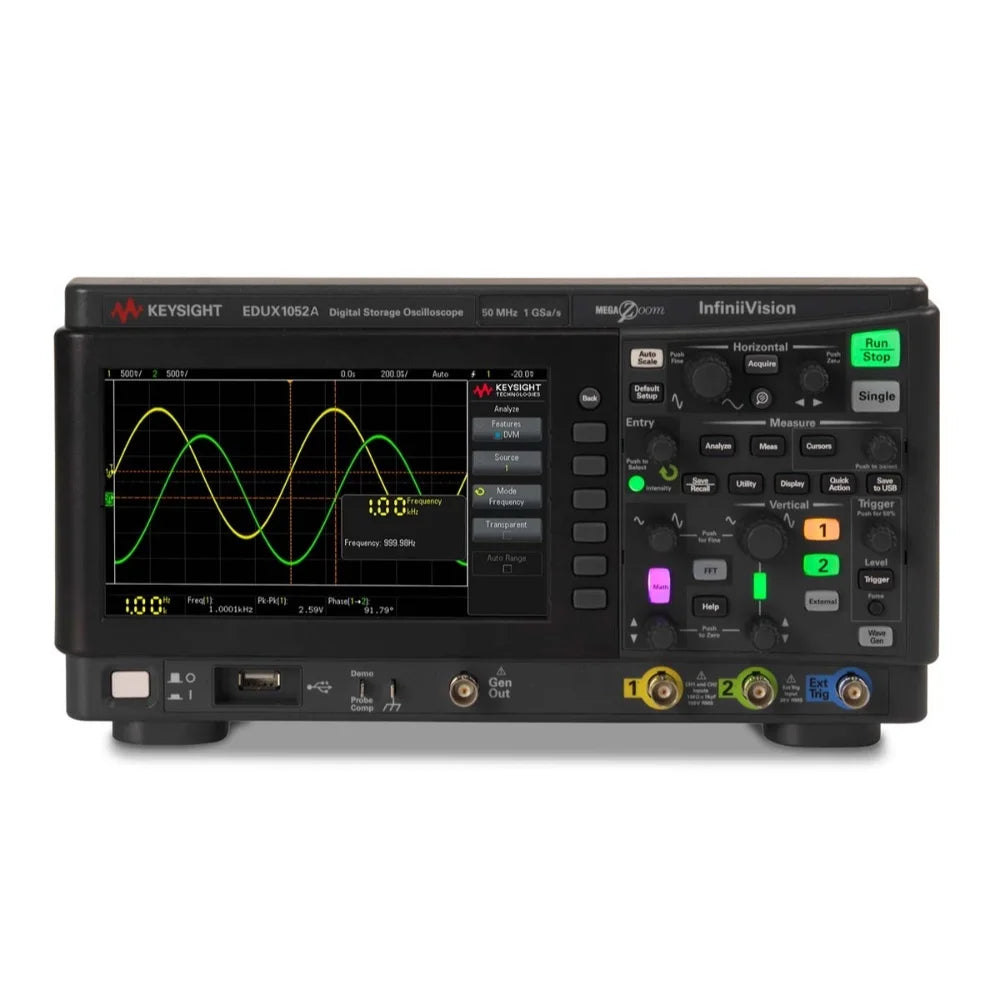 Keysight Edux1052A 50MHz 2-Channel 8-Bit Digital Oscilloscope with 1.5GHz Sample Rate and 7-Inch Display