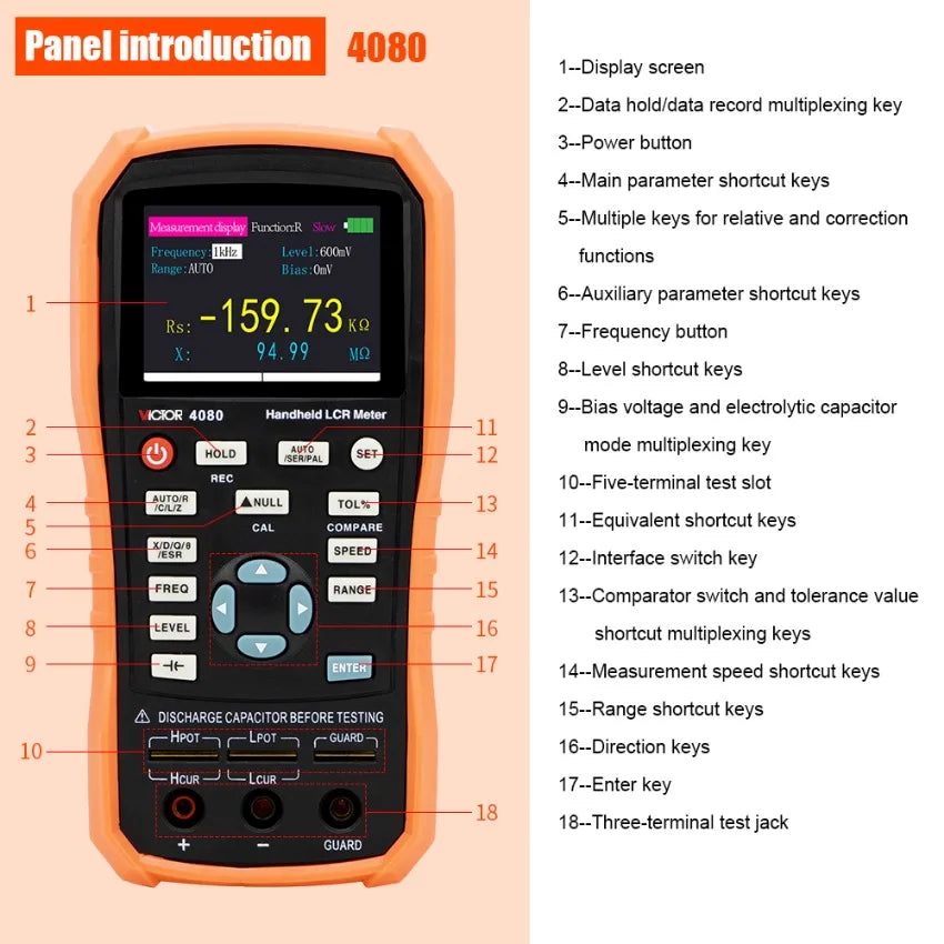 VICTOR 4080 Handheld LCR Meter Manual Auto Range With Mini USB 0.3/0.6Vrms Adjustable LS   ytdi