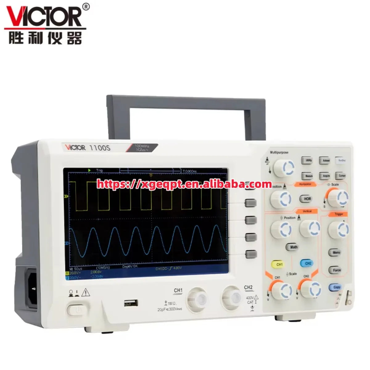 VICTOR 1100S 100 MHz Bandwidth Oscilloscope 1GS/s Real-time Sample Rate 16 Group Waveform 2 Channel Digital Storage Oscilloscope   ytdi