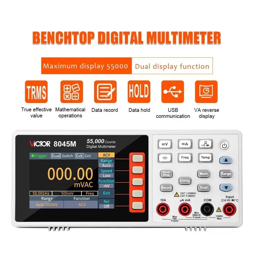 VICTOR VC8045M BENCHTOP DIGITAL MULTIMETER 55000 Counts 3.5-inch TFT Display Screen  with a Resolution   ytdi