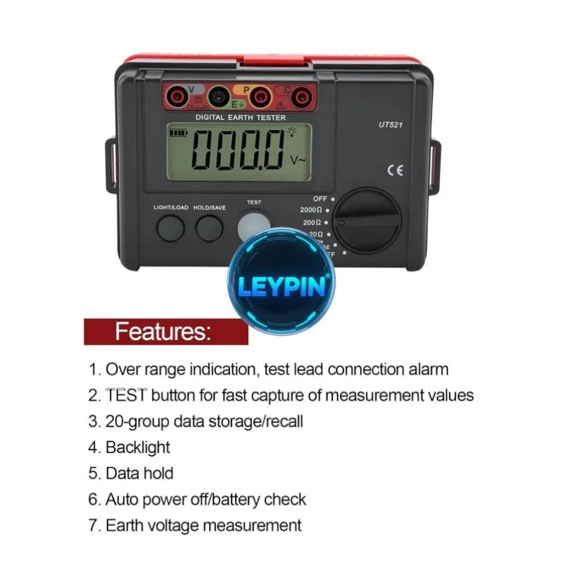 UNI-T UT521 UT522 Digital Earth Ground Tester Kit Electronic Ohmmeter for Ground Insulation Testing     lexso
