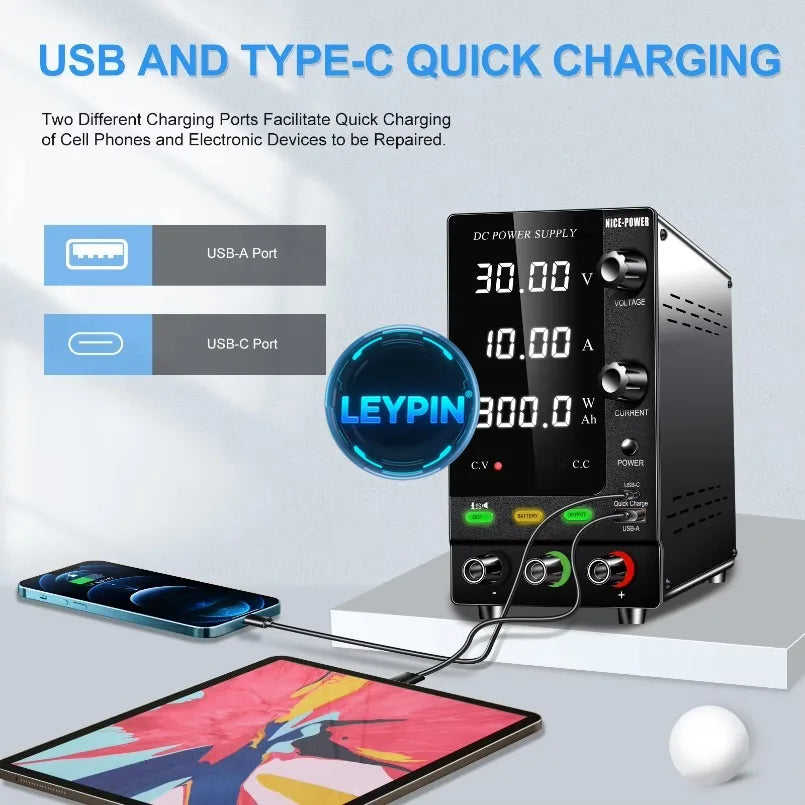 SPPS-C3010C 30V/10A 300W Variable Laboratory Switching DC Regulated Power Supply With USB Type C Interface for Battery   ytdi