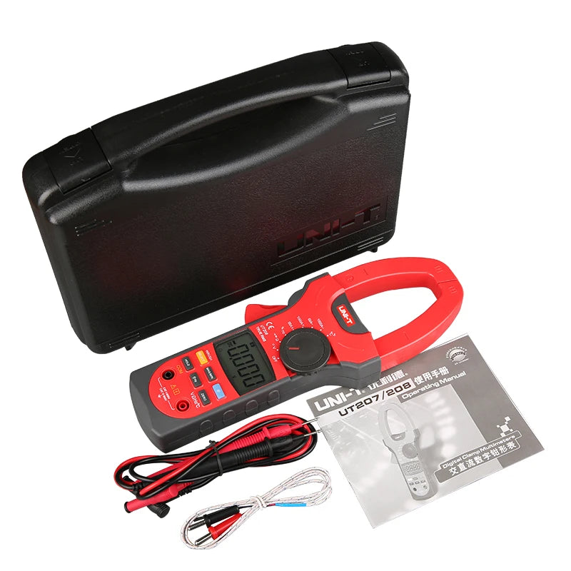UNI-T UT208 AC DC Digital Clamp Meter True RMS Auto Range Ammeter Resistance Frequency Temperature Test lexso