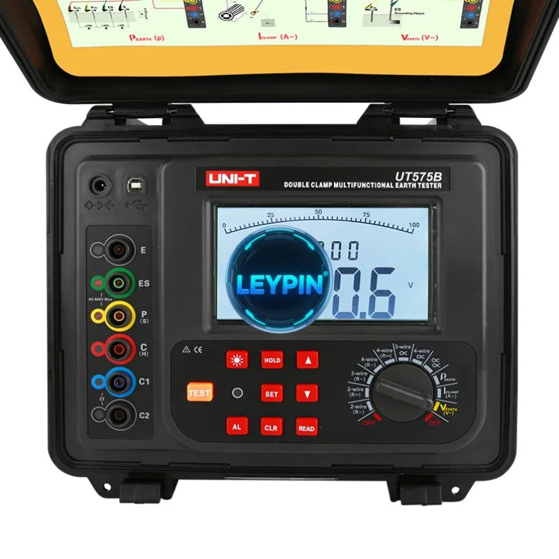 UNI-T UT575B Double-clamp Multifunctional Earth Tester 300.00K 100.0V (Ground Auto Range) 600.0A (auto Range) 2000 Data     lexso