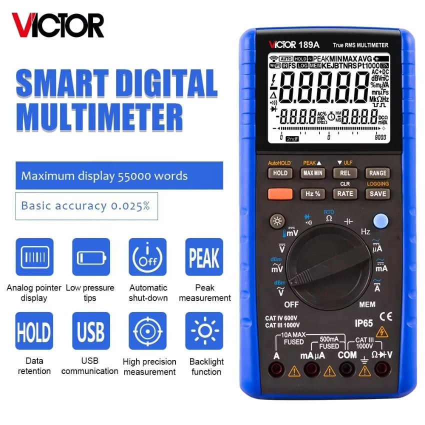 VICTOR VC189A 0.025% Accuracy True RMS Digital Multimeter With 55000 Counts Display 1000V Fuse Protection With USB   ytdi