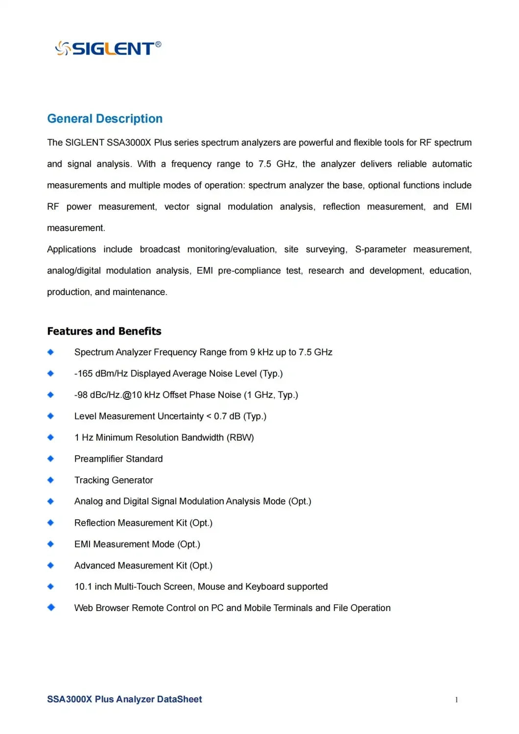 Siglent SSA3021X Plus Spectrum Analyzers EMI Pre Compatibility Testing Vector Network Analysis    ytdi