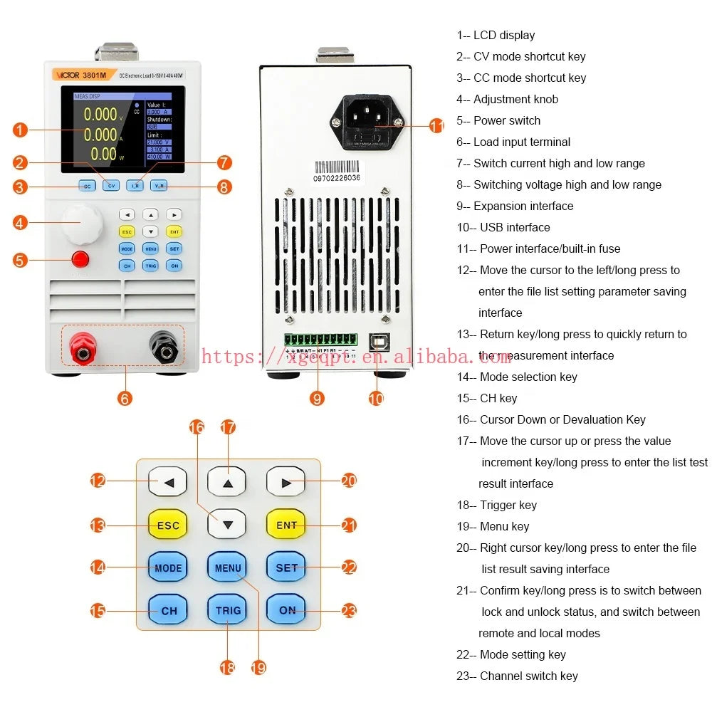 VICTOR 3824M Dual Channel Programmable Dc Electronic Load Power 400W Lnput Voltage 0-150V Lnput Current 0-40A   ytdi
