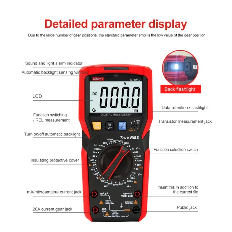 Uni-t UT89XD 5999 Counts LED Resistance Multimeter 1000V 20A Voltage Current Testers Digital Industrial Maintenance Instruments lexso