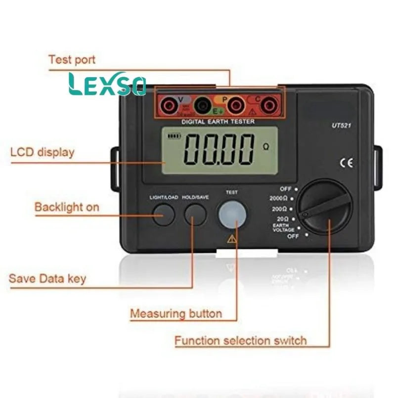 UNI-T UT521 UT522 Digital Earth Ground Tester Kit Electronic Ohmmeter for Ground Insulation Testing     lexso