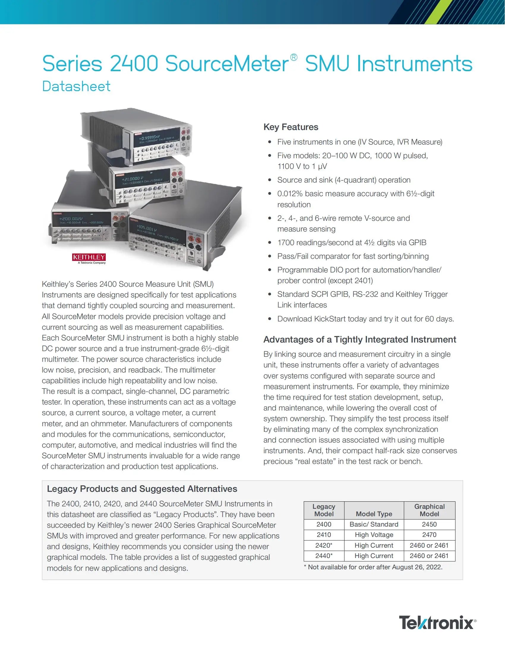 Tektronix Keithley 2400 1A 20V Source Measurement Unit (SMU) Instrument Provides Four Quadrants Price Contact Us   ytdi