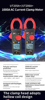 UNI-T UT205A+ Clamp-On Ammeter 1000V Voltmeter Voltage Frequency Professional Electrical Integrated Meter UT205A Plus lexso