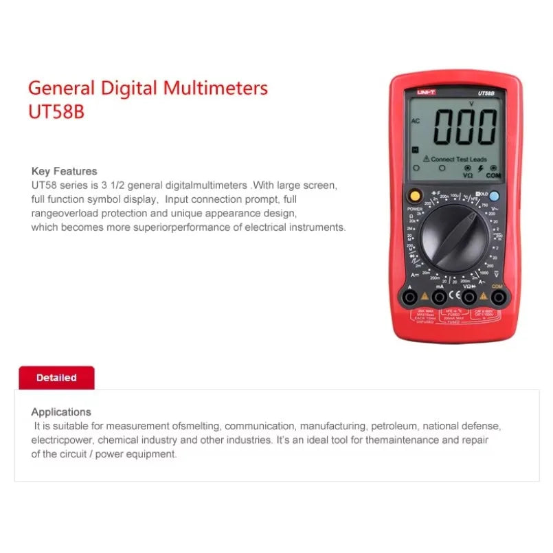 UNI-T UT58B Handheld Capacitance Meter Voltmeter 1999 Counting Ampere Tester Digital Display Oscilloscope Multimeter Ammeter lexso