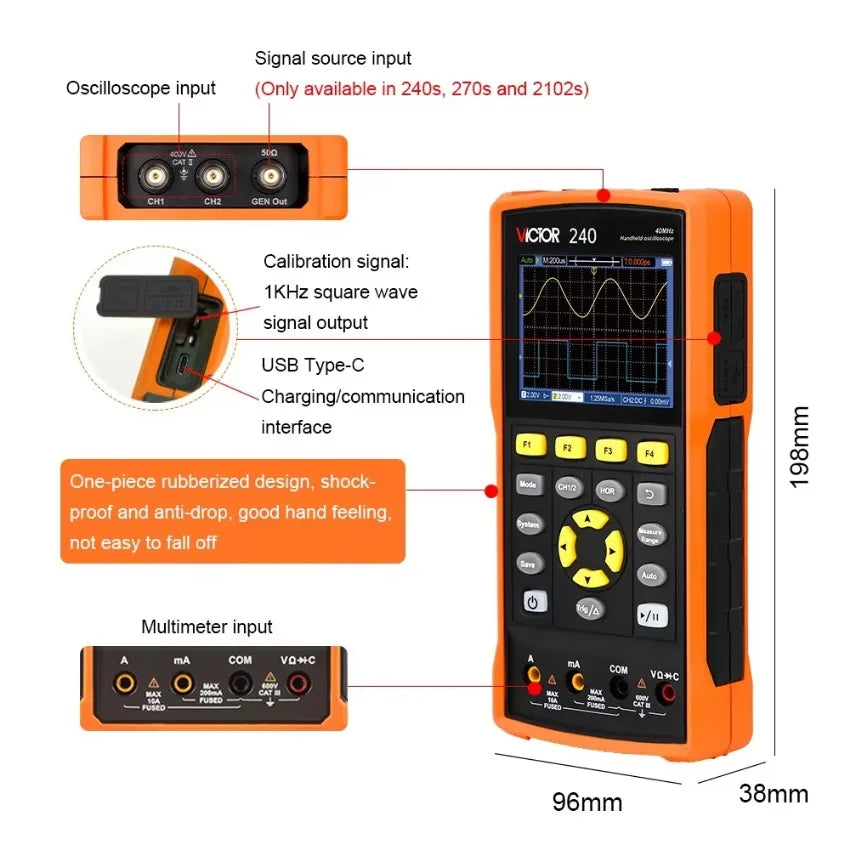 VICTOR 240 240S 270 270S Digital Oscilloscope Dual Channel Bandwidth Handheld Economical Oscilloscope LS   ytdi