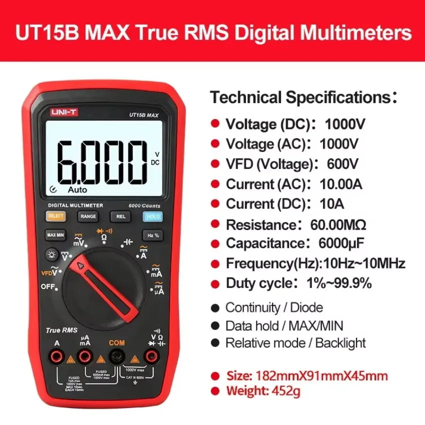 UNI-T True RMS Digital Multimeters UT15BMAX UT17BMAX UT18BMAX VFD Capacitance Voltage Current Electric Testing Meter    ytdi
