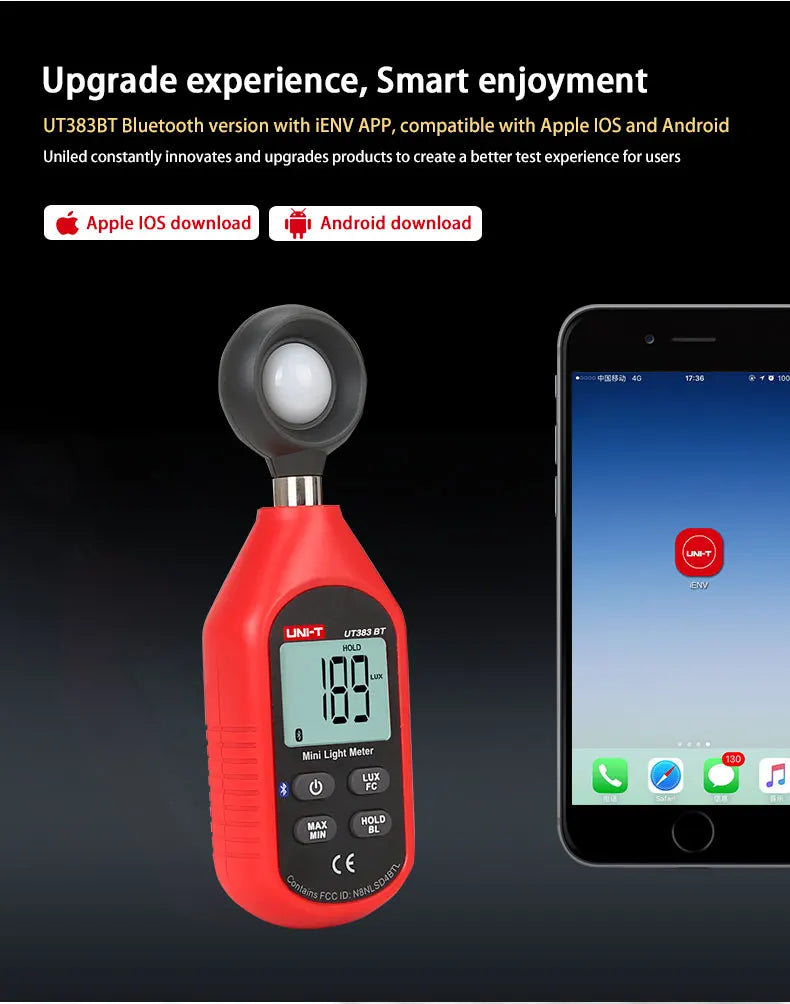 UNI-T UT383BT Light Meter 200,000 LUX Digital Luxmeter Luminance Lux Fc Test Max Min Illuminometers Photometer LS    ytdi