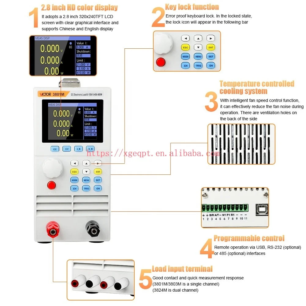 VICTOR 3824M Dual Channel Programmable Dc Electronic Load Power 400W Lnput Voltage 0-150V Lnput Current 0-40A   ytdi