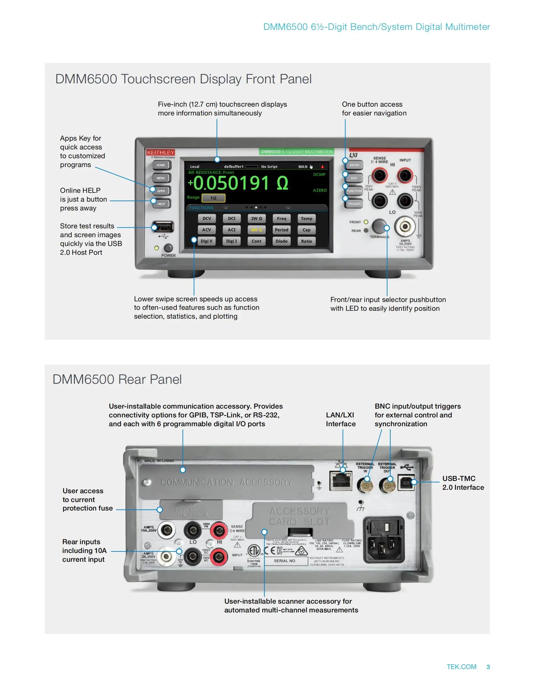 Tektronix DMM6500 61/2 Digit Bench/System Digital Multimeter Datasheet Tektronix   ytdi