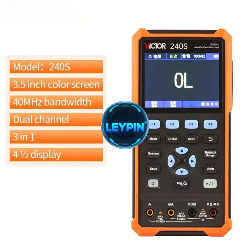 VICTOR 240S Handheld Oscilloscope and Multimeter  3 in 1Function 40MHz Dual Channel 4 1/2 Display 250M Sa/s    ytdi