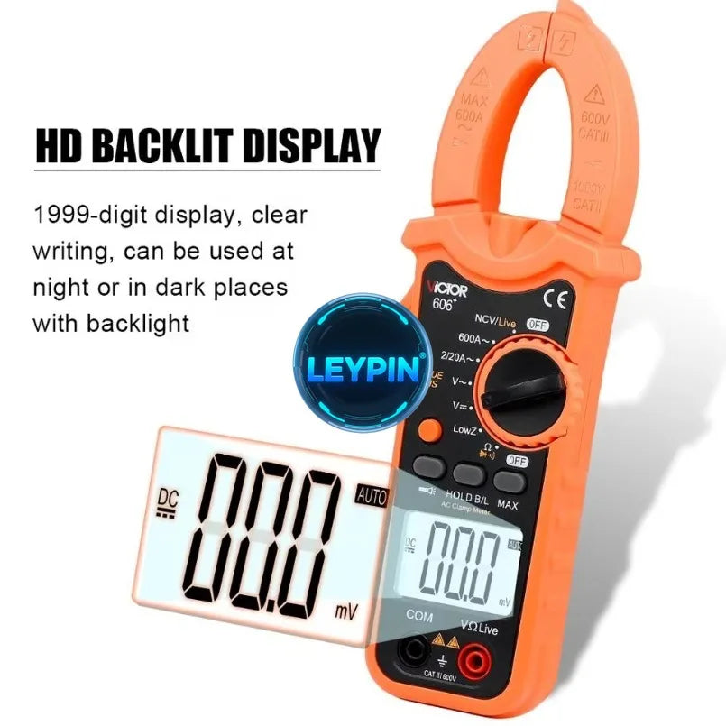 VICTOR 606+ Digital Clamp Meter 1999 Counts 600V 600A Clamp Multimeter With Live NCV Flashlight LOW INPEDANCE Voltage    ytdi