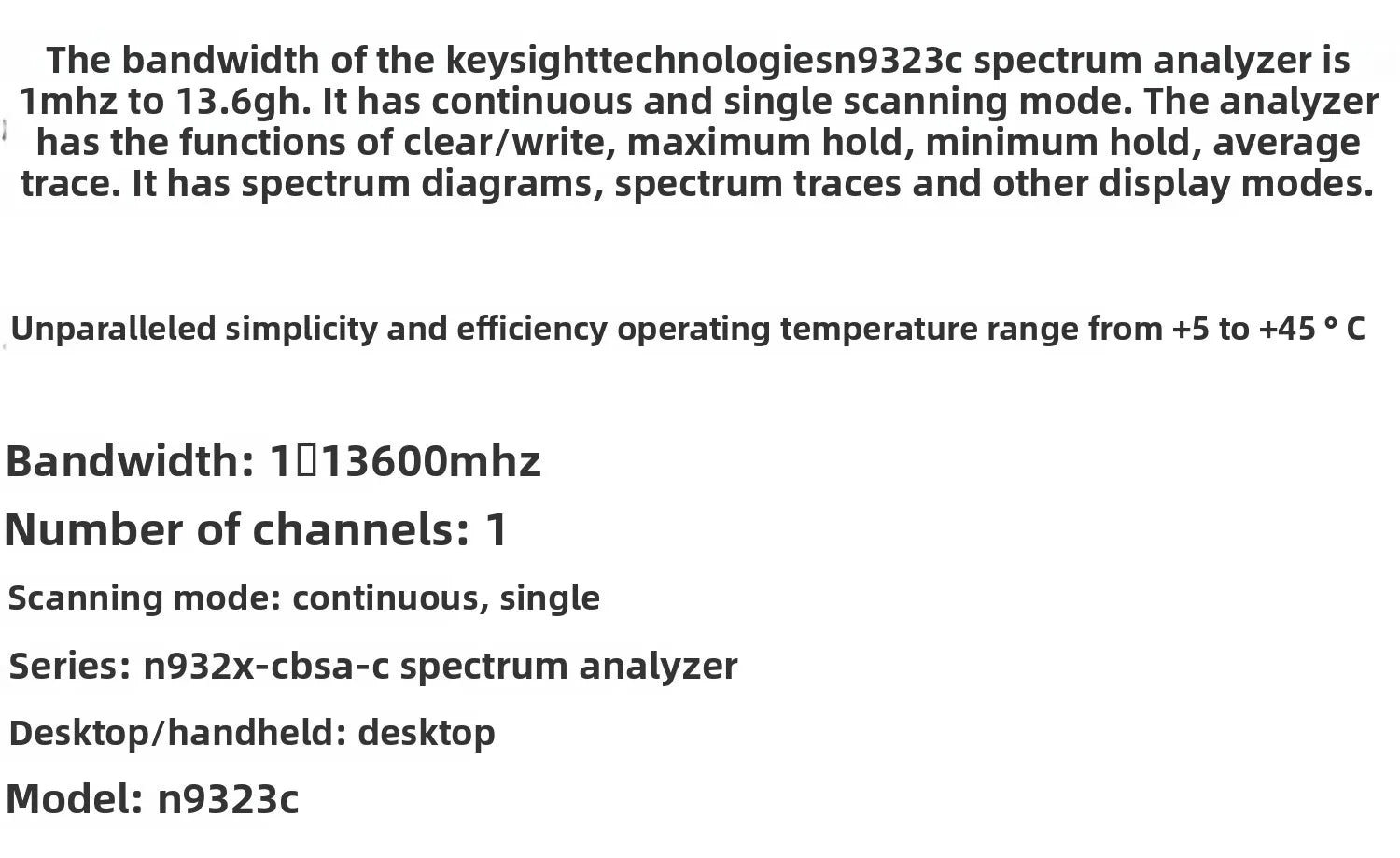 Keysight N9324C 2GHz Comprehensive Spectrum Analyser 1GHz 500Mhz 200Mhz 100Mhz Frequency Range    ytdi
