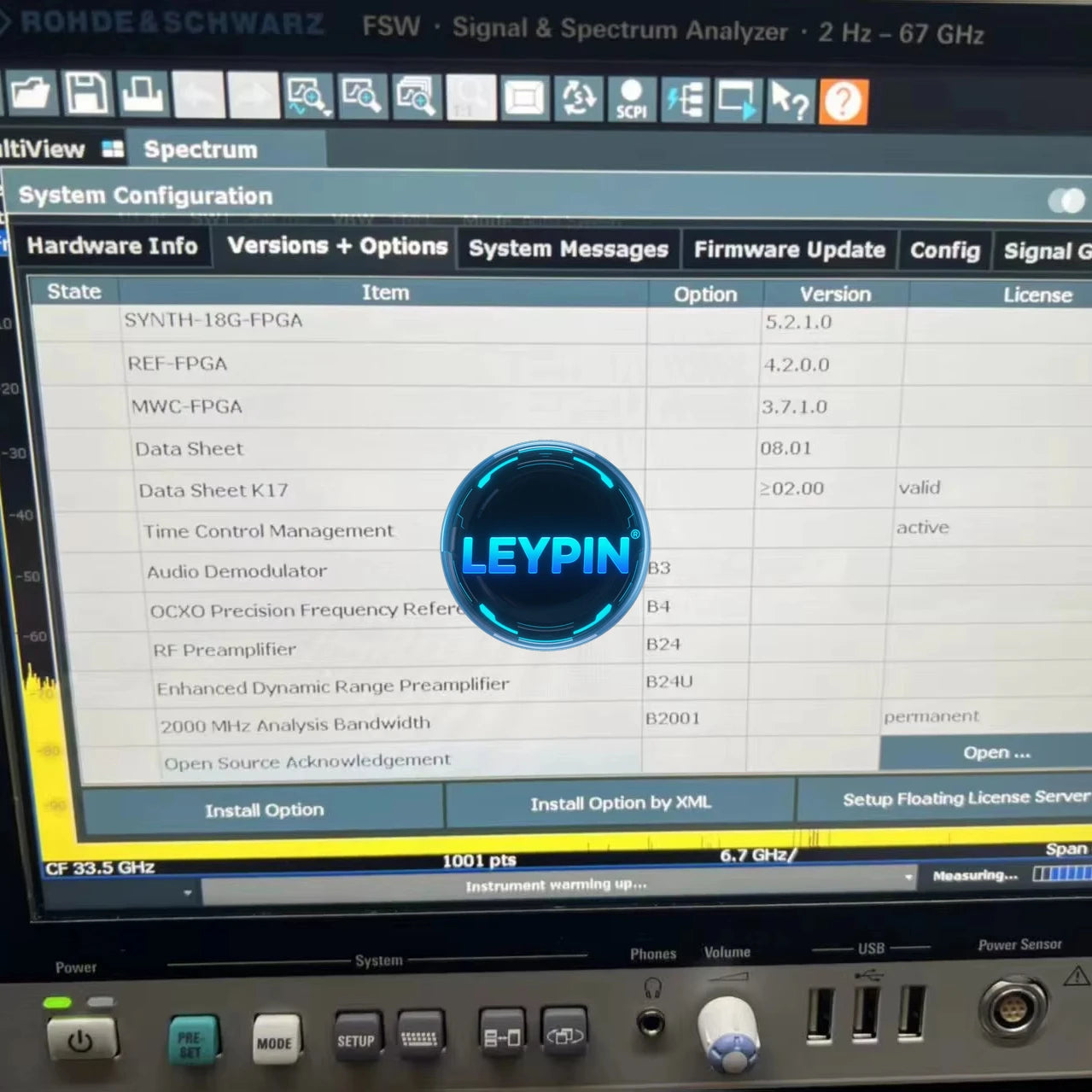 Rod and Schwartz FSW67 Signal Spectrum Analyzer, Frequency Range: 2 Hz to 67 GHz (1 MHz Bandwidth).