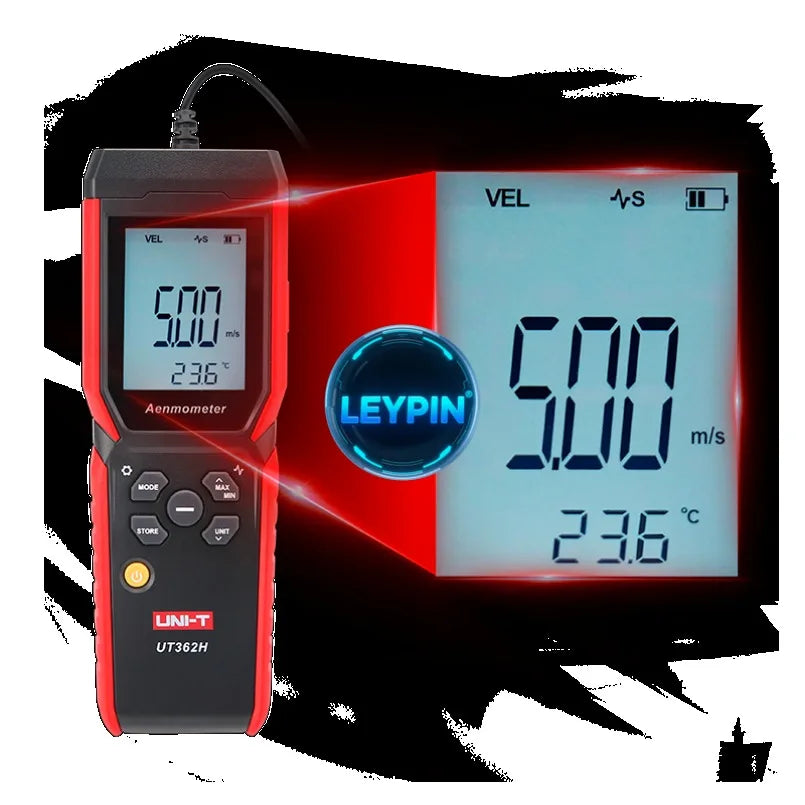 UNI-T UT362H Hot Wire Anemometer Temperature Instrument 99 Data Storage 0 30.0m/s 0 999900CFM 0 40 Language Options EN FR  lexso