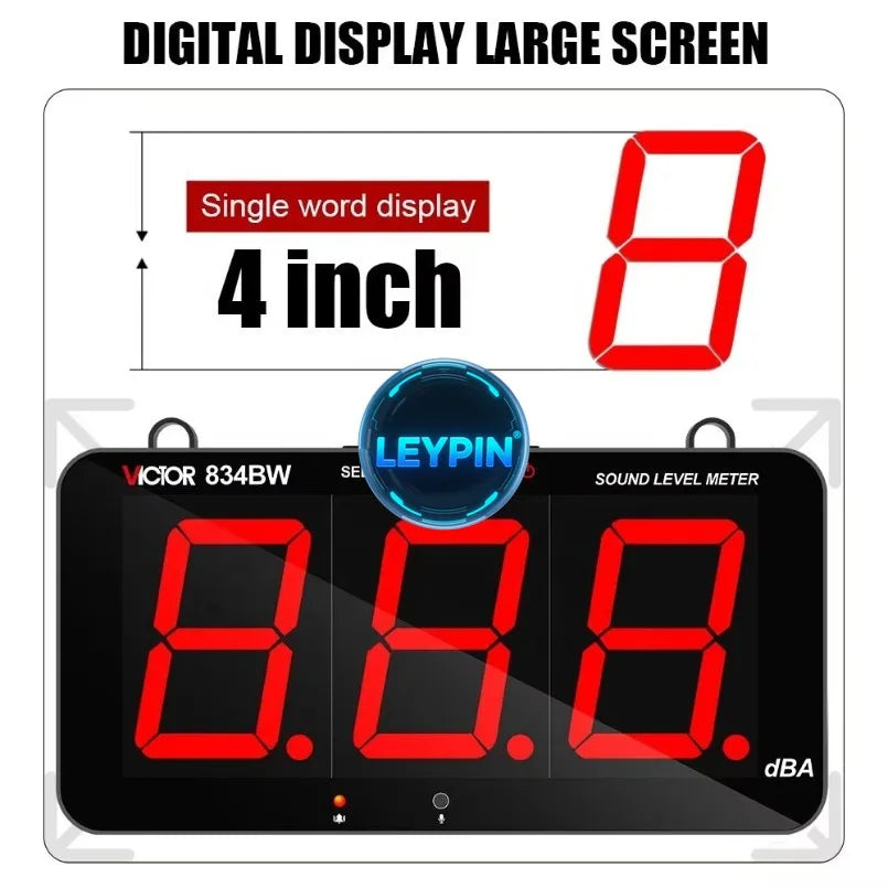 VICTOR 834BW Digital Noise Meter with Alarm, 4 Inch Display, WiFi Blue Tooth - Wall Mount Sound Level Monitor 30-130dB    ytdi
