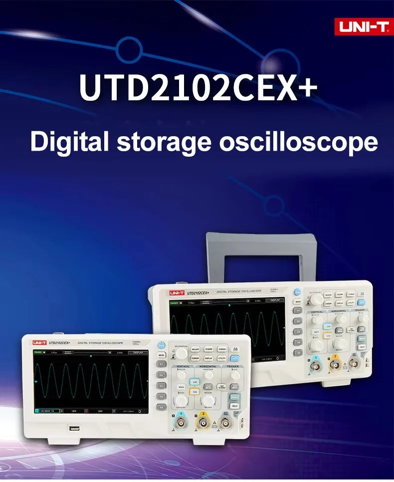 UNI-T UTD2102CEX+ Digital Storage Oscilloscope 100mHz 2 Channels Portable Automotive Oscilloscope USB 7 Inches TFT LCD 1GSa/S LS    ytdi