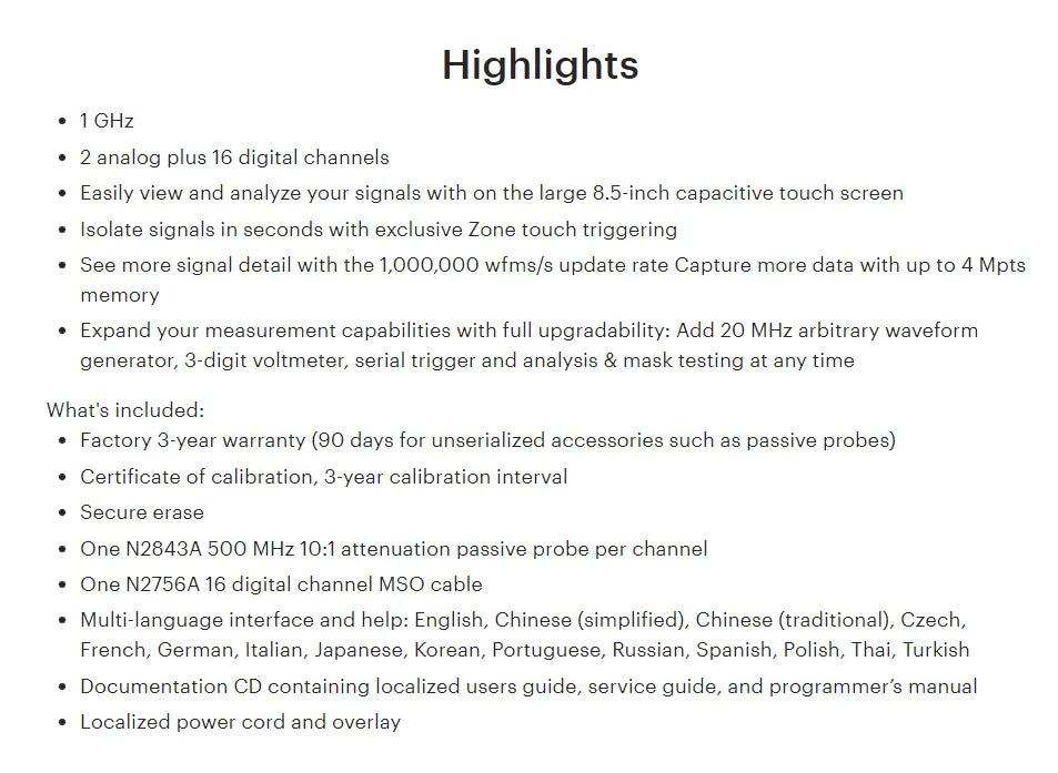 osciloscopio Keysight Technologies InfiniiVision 3000T X Series MSOX3102T 1GHz Bench Oscilloscope 2 Analogue Channels 16 Digital Measuring   ytdi