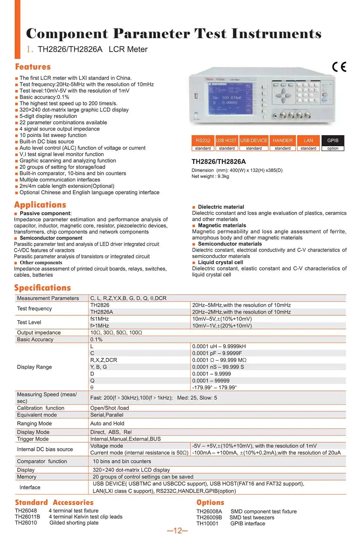 Tonghui TH2826 TH2826A LCR Meter Tester  ytdi