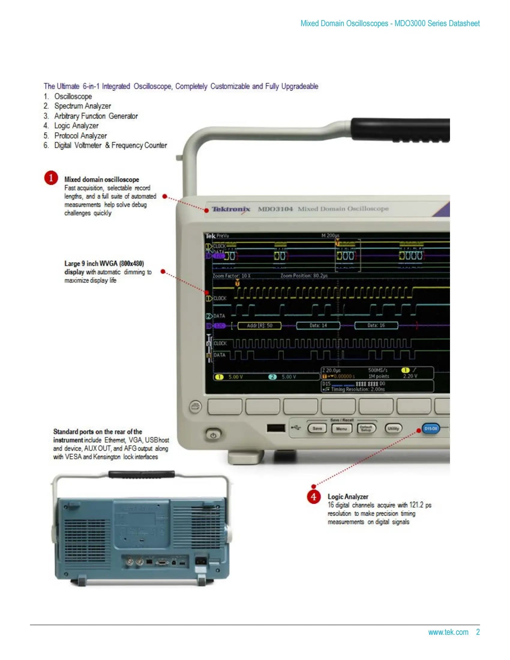 Tektronix MDO3000 /MDO3104 Six Integrated Instruments 1 GHz 2 or 4 Channels Mixed Domain Oscilloscope   ytdi