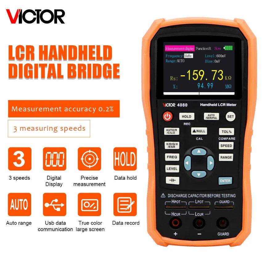 VICTOR 4080 Handheld LCR Meter Manual Auto Range With Mini USB 0.3/0.6Vrms Adjustable LS   ytdi