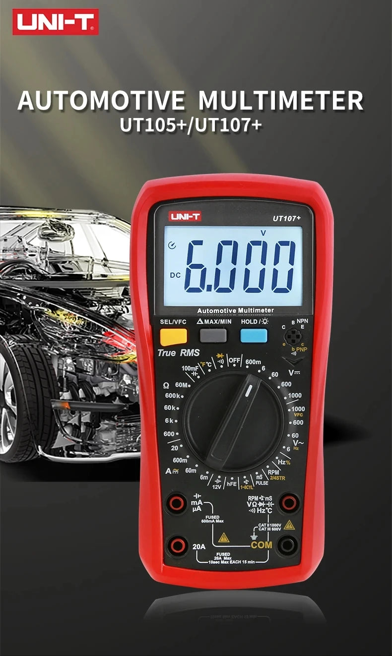 UNI-T Automotive Digital Multimeter UT105+ 1000V AC DC Voltmeter Ammeter Capacimeter Temperature Tester Frequency Meter lexso