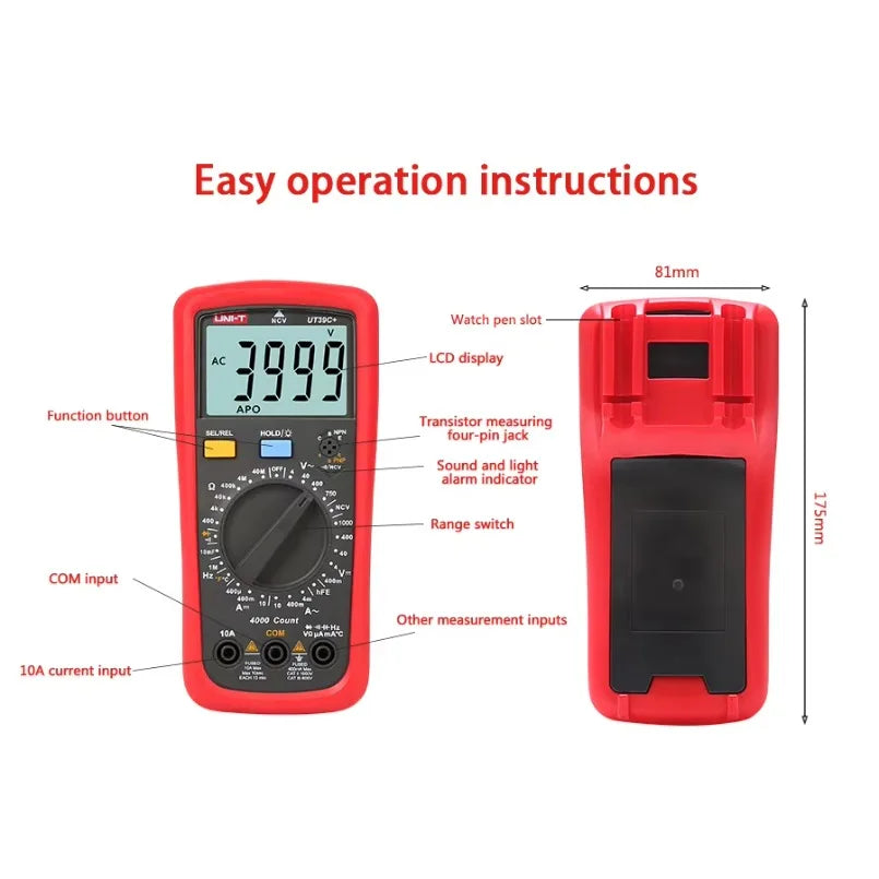 UNI-T UT39C+ DC Voltmeter Current 3999 Counting Multimeter Resistance Capacitance Tester Diode Tester Electrical Instrument lexso