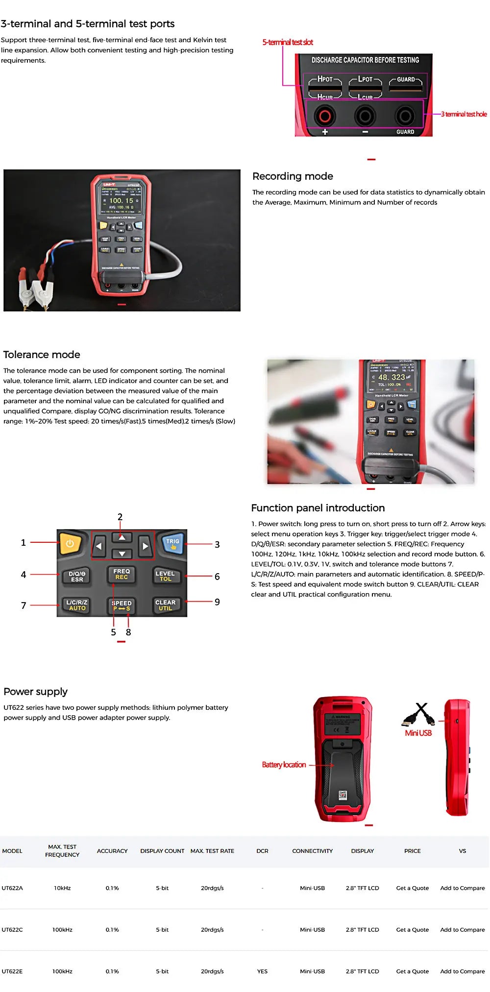 UNI-T UT622A Digital Capacimeter LCR Meter Handheld Resistance Capacitance Tester UT622C/UT622E LS    ytdi