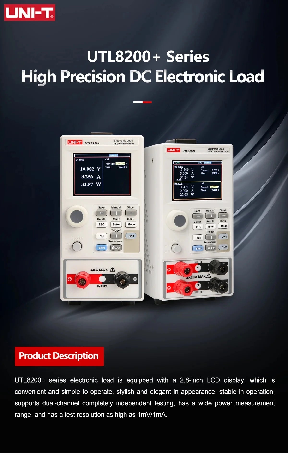 UNI-T  UTL8212+ 150V 20A 400W Electronic Load Programmable Power Supply Current Meter RS232 Communication Module lexso