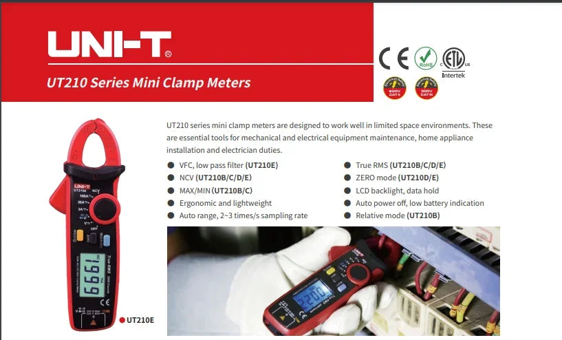 Hot Selling UNI-T UT210E UT210A UT210B UT210C UT210D Mini Clamp Meter Digital Clamp Multimeter    ytdi