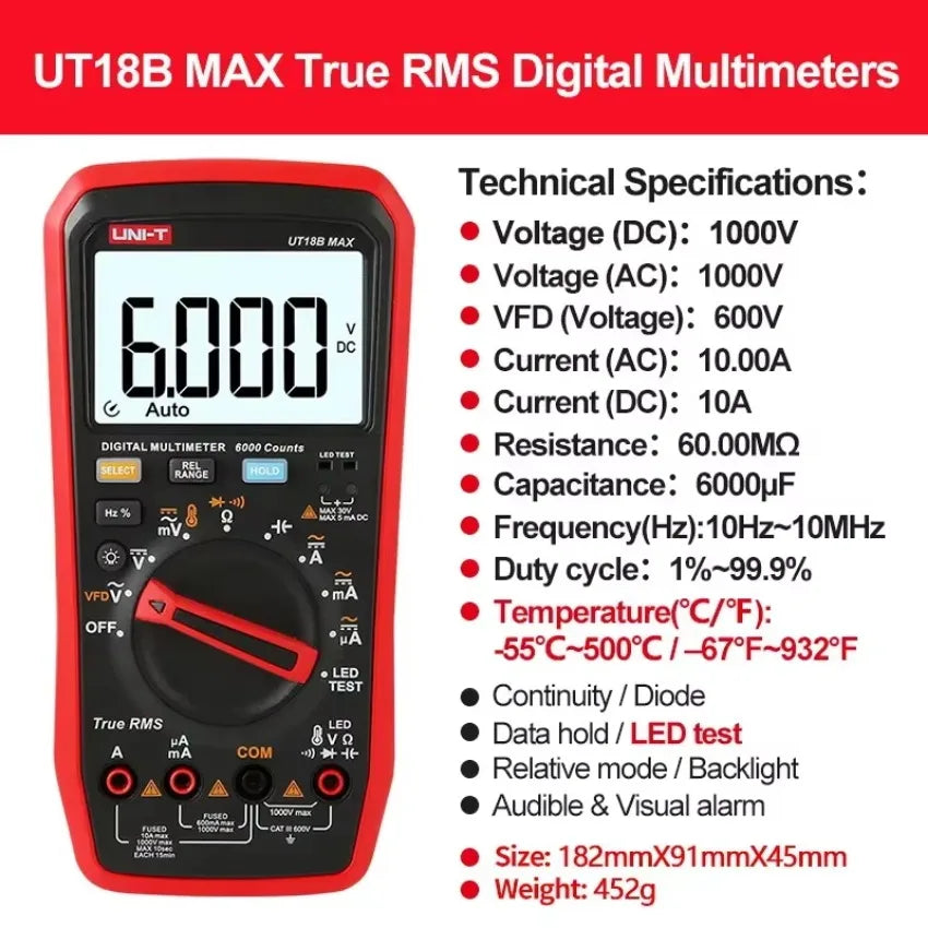 UNI-T True RMS Digital Multimeters UT15BMAX UT17BMAX UT18BMAX VFD Capacitance Voltage Current Electric Testing Meter    ytdi