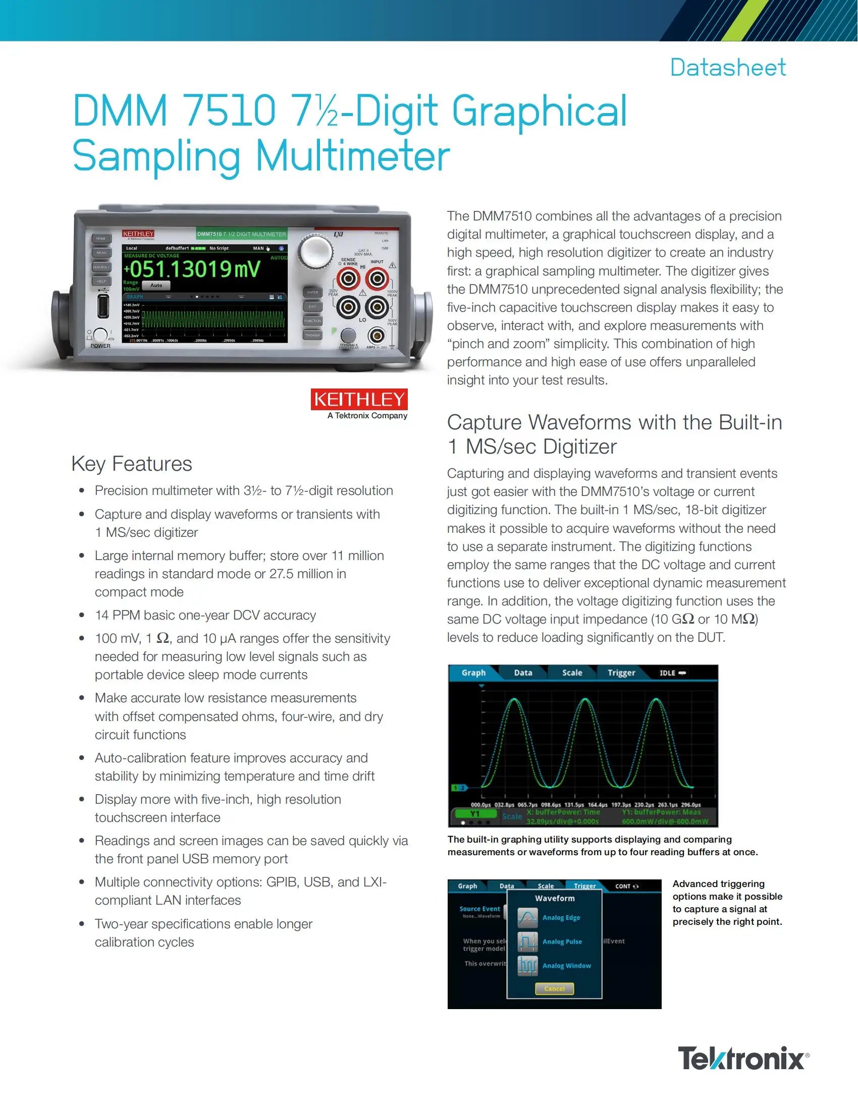 Tektronix DMM7510-RACK 7.5 Digit Graphical Sampling Multimeter High Precision Resolution   ytdi