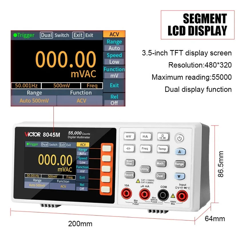 VICTOR VC8045M BENCHTOP DIGITAL MULTIMETER 55000 Counts 3.5-inch TFT Display Screen  with a Resolution   ytdi