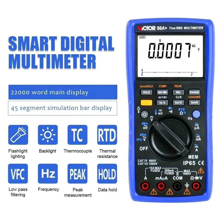 VICTOR VC98A+ Digital Multimeter 22000 Words With AC Hz Peak Measurement Digital Multimeter Bar Graph True RMS DMM Meter   ytdi