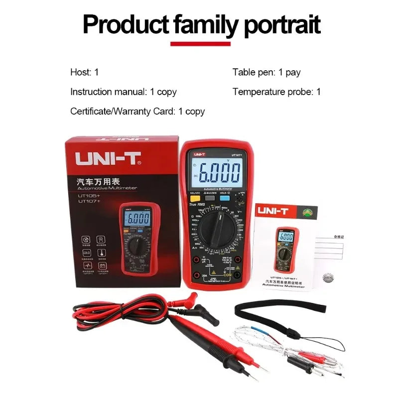 UNI-T Automotive Digital Multimeter UT105+ 1000V AC DC Voltmeter Ammeter Capacimeter Temperature Tester Frequency Meter lexso