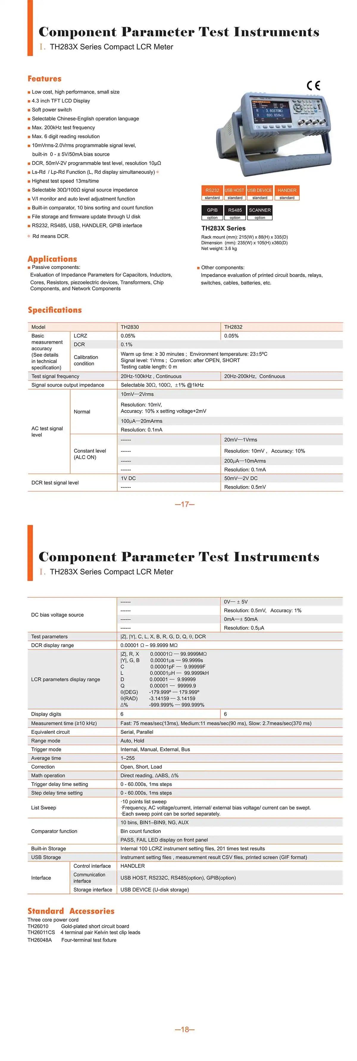 Tonghui TH2830 TH2832 ESR Meter Component Test Instrument Digital LCR Meter  ytdi