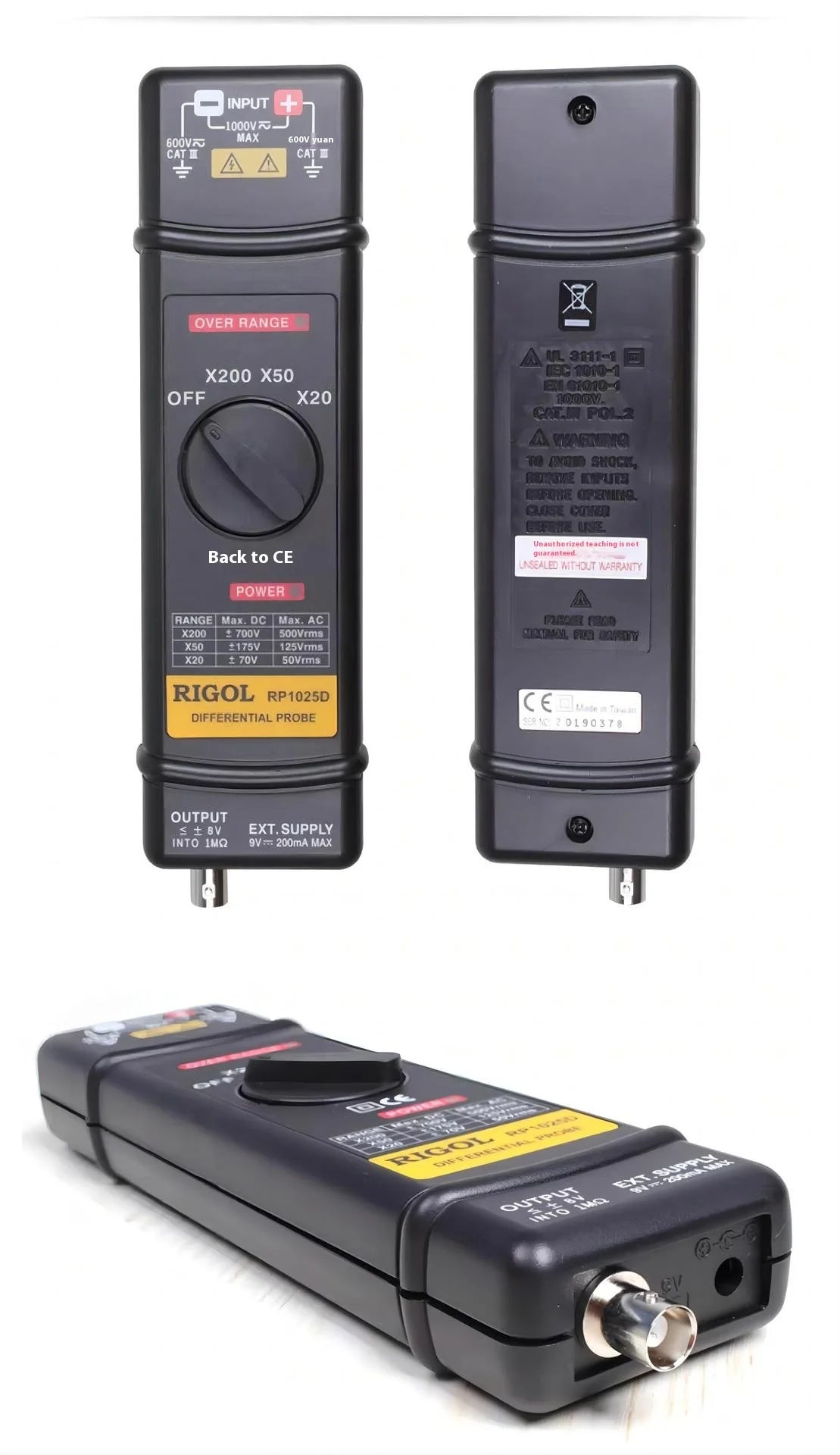 RIGOL 100MHz and 200MHz Oscilloscopes with High Voltage Differential Probe RP1025D/RP1050D/RP1100D Dedicated Probe Bandwidth